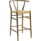 Amish Bar Stool in Weathered Gray Teak & Woven Paper Rope