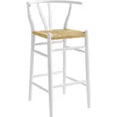 Amish Bar Stool in White Wood & Woven Paper Rope