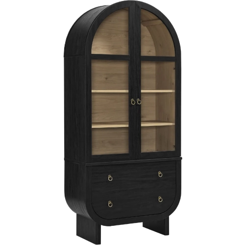Nyx Arched Display Cabinet in Black, Oak Finish & Tempered Glass