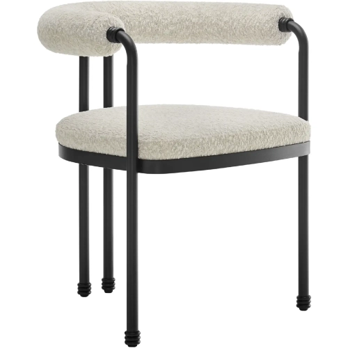 Turin Curved Back Dining Accent Chair in Pearl White Boucle & Black Metal