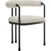 Turin Curved Back Dining Accent Chair in Pearl White Boucle & Black Metal