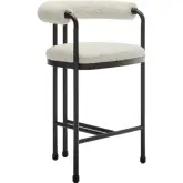 Turin Curved Back Counter Stool in Pearl White Boucle & Black Metal
