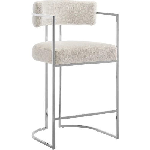 Huron Curved Back Counter Stool in Cream Fabric & Silver Metal