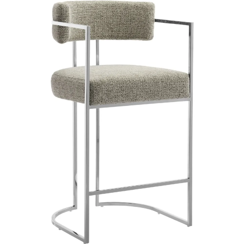 Huron Curved Back Counter Stool in Wheat Brown Fabric & Silver Metal