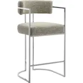 Huron Curved Back Counter Stool in Wheat Brown Fabric & Silver Metal