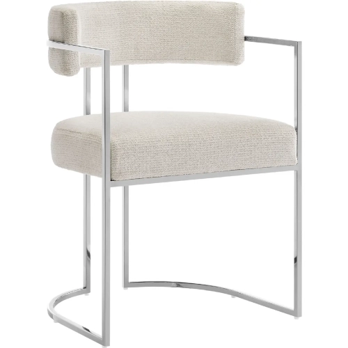 Huron Curved Back Dining Accent Chair in Cream Fabric & Silver Metal
