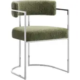Huron Curved Back Dining Accent Chair in Leaf Green Fabric & Silver Metal