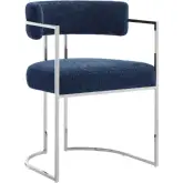 Huron Curved Back Dining Accent Chair in Navy Blue Fabric & Silver Metal