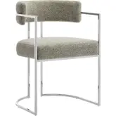 Huron Curved Back Dining Accent Chair in Wheat Brown Fabric & Silver Metal