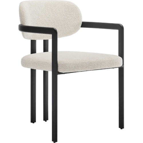 Elio Barrel Dining Chair in Cream Fabric & Black Metal