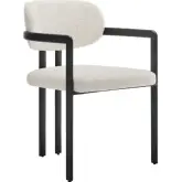 Elio Barrel Dining Chair in Cream Fabric & Black Metal