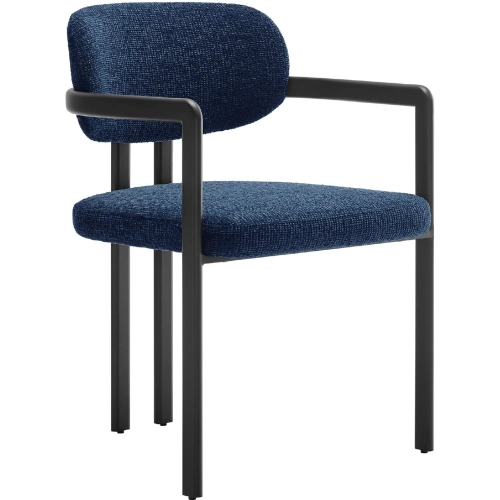 Elio Barrel Dining Chair in Navy Blue Fabric & Black Metal