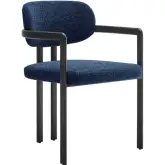 Elio Barrel Dining Chair in Navy Blue Fabric & Black Metal