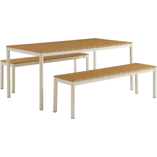 Finn Outdoor Aluminum Faux Wood Dining Set with Benches