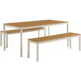 Finn Outdoor Aluminum Faux Wood Dining Set with Benches