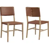 Dover Dining Chair in Brown Vegan Leather & Wood (Set of 2)