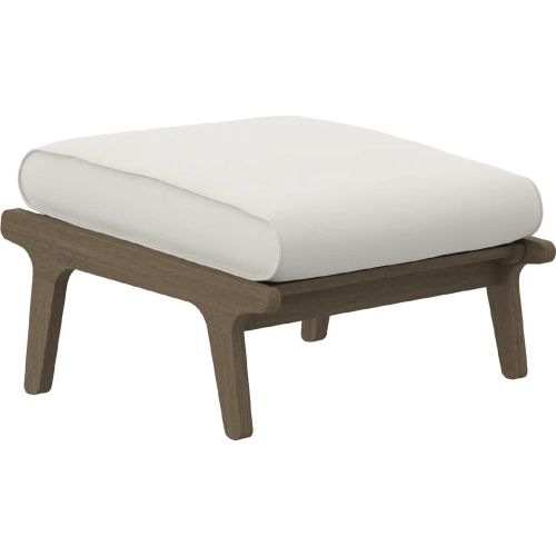 Saratoga Outdoor Ottoman in Weathered Gray Teak & White Fabric
