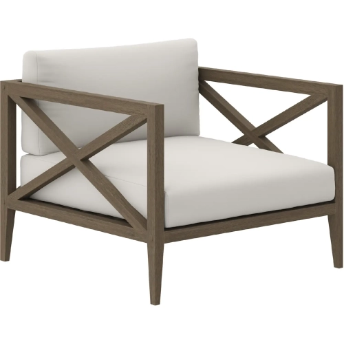 Northlake Outdoor Accent Arm Chair in Weathered Gray Teak & White Fabric