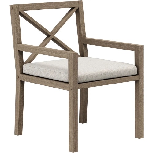 Northlake Outdoor Dining Arm Chair in Teak & Brown Fabric