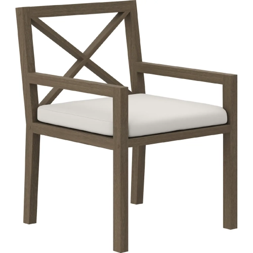 Northlake Outdoor Dining Arm Chair in Weathered Gray Teak & White Fabric
