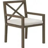 Northlake Outdoor Dining Arm Chair in Weathered Gray Teak & White Fabric