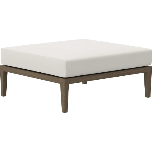 Northlake Outdoor Ottoman in Weathered Gray Teak & White Fabric