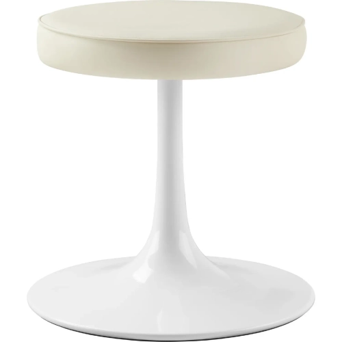 Lippa Round Stool in Stone Ivory Vegan Leather & White Metal
