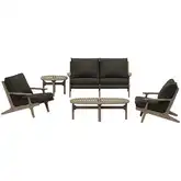 Saratoga 5 Piece Outdoor Loveseat Set in Teak & Gray Fabric