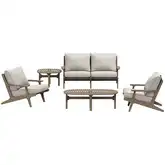Saratoga 5 Piece Outdoor Loveseat Set in Teak & Brown Fabric