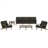 Saratoga 4 Piece Outdoor Sofa Set in Teak & Gray Fabric