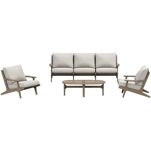 Saratoga 4 Piece Outdoor Sofa Set in Teak & Brown Fabric