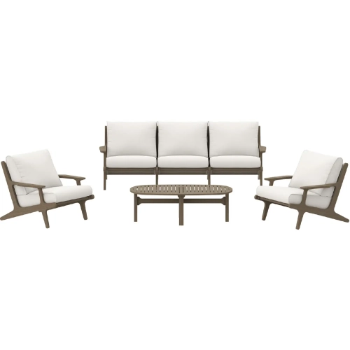 Saratoga 4 Piece Outdoor Sofa Set in Weathered Gray Teak & White Fabric