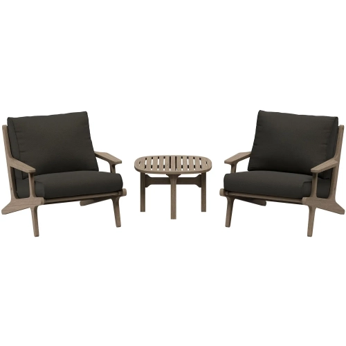 Saratoga 3 Piece Outdoor Arm Chair Set in Teak & Gray Fabric