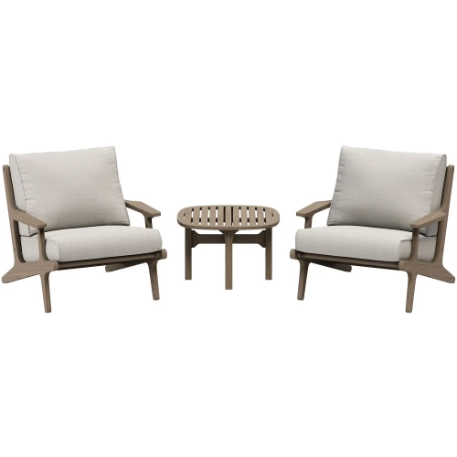 Saratoga 3 Piece Outdoor Arm Chair Set in Teak & Brown Fabric