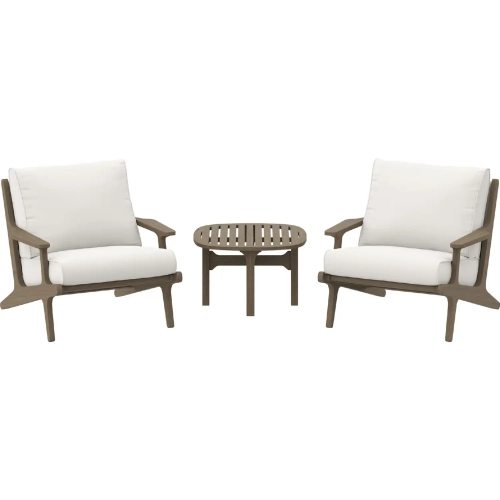 Saratoga 3 Piece Outdoor Lounge Chair Set in Weathered Gray Teak & White Fabric