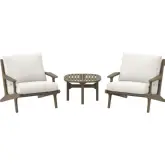 Saratoga 3 Piece Outdoor Lounge Chair Set in Weathered Gray Teak & White Fabric
