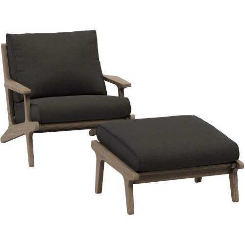 Saratoga Outdoor Arm Chair & Ottoman Set in Teak & Gray Fabric