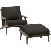 Saratoga Outdoor Arm Chair & Ottoman Set in Teak & Gray Fabric