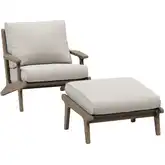 Saratoga Outdoor Arm Chair & Ottoman Set in Teak & Brown Fabric