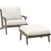 Saratoga Outdoor Accent Chair & Ottoman Set in Weathered Gray Teak & White Fabric