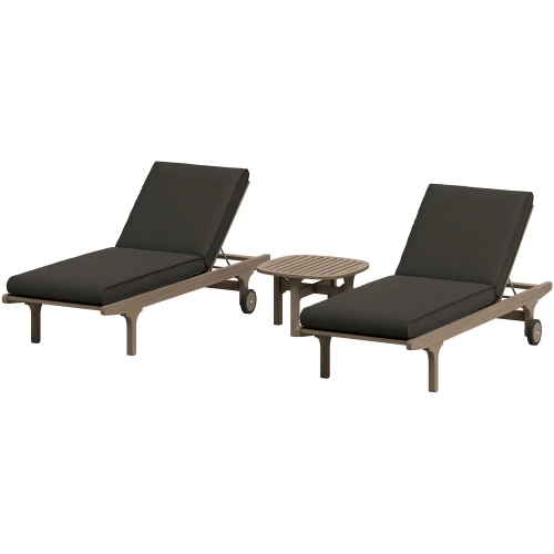 Saratoga Outdoor 3 Piece Chaise Lounge Set in Teak & Gray Fabric