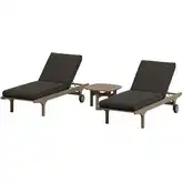Saratoga Outdoor 3 Piece Chaise Lounge Set in Teak & Gray Fabric