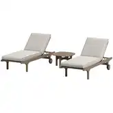Saratoga Outdoor 3 Piece Chaise Lounge Set in Teak & Brown Fabric