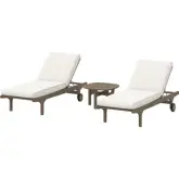 Saratoga Outdoor 3 Piece Chaise Lounge Set in Weathered Gray Teak & White Fabric