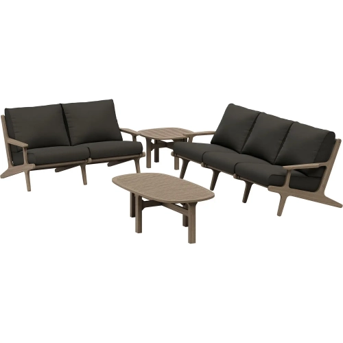 Saratoga 4 Piece Outdoor Sofa Set in Teak & Gray Fabric
