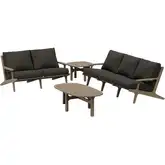 Saratoga 4 Piece Outdoor Sofa Set in Teak & Gray Fabric