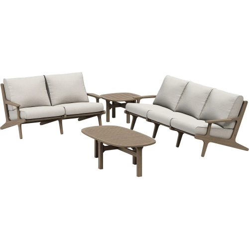Saratoga 4 Piece Outdoor Sofa Set in Teak & Brown Fabric