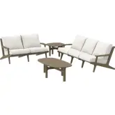 Saratoga 4 Piece Outdoor Sofa Loveseat Set in Weathered Gray Teak & White Fabric