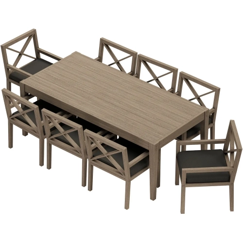 Northlake 9 Piece Outdoor Dining Set in Teak & Gray Fabric