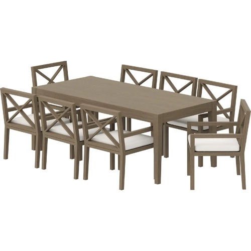 Northlake 9 Piece Outdoor Dining Set in Weathered Gray Teak & White Fabric